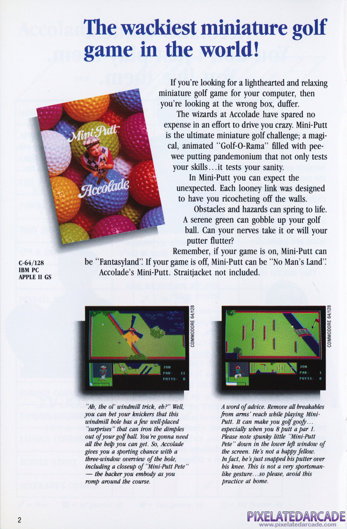 Mini-Putt Advertisement: Accolade 1988 product catalog