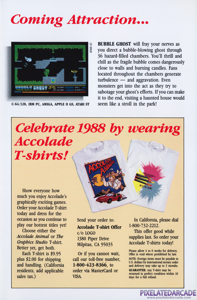 Bubble Ghost Advertisement: Accolade 1988 product catalog