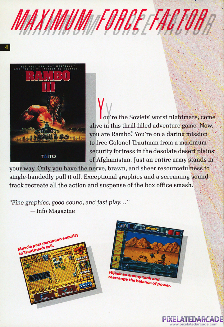 Rambo III Advertisement: Taito 1990 product catalog