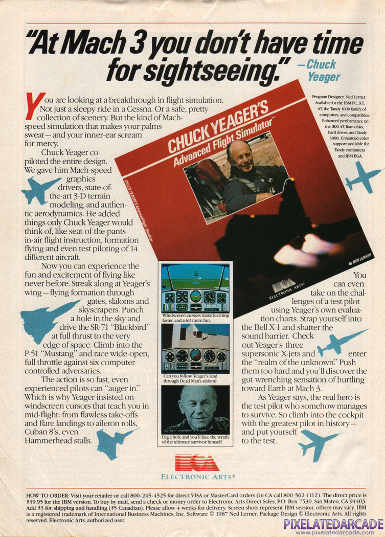 Chuck Yeager's Advanced Flight Simulator Advertisement: August 1987 magazine ad