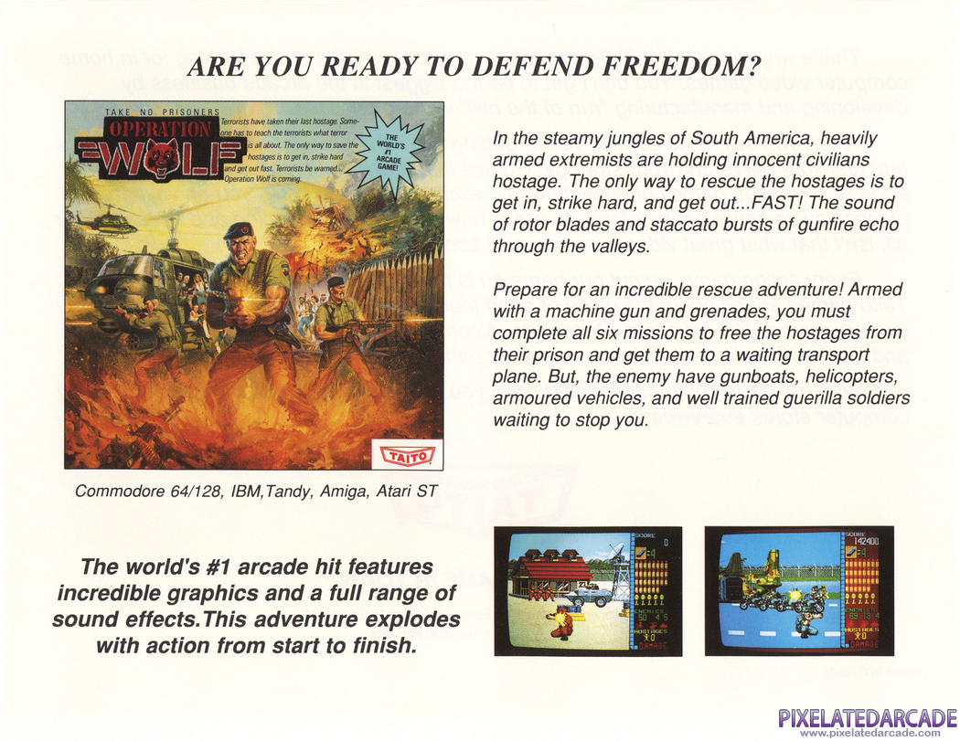 Operation Wolf Advertisement: Taito 1988 product catalog