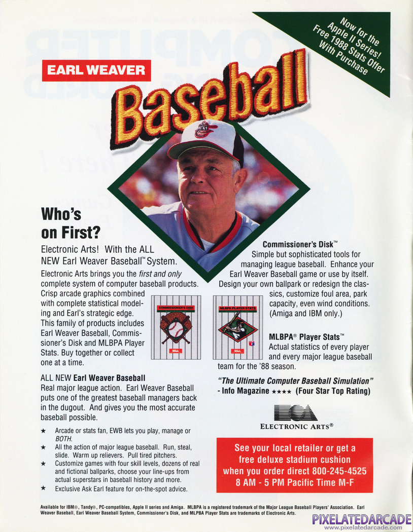 Earl Weaver Baseball Advertisement: August 1989 magazine ad