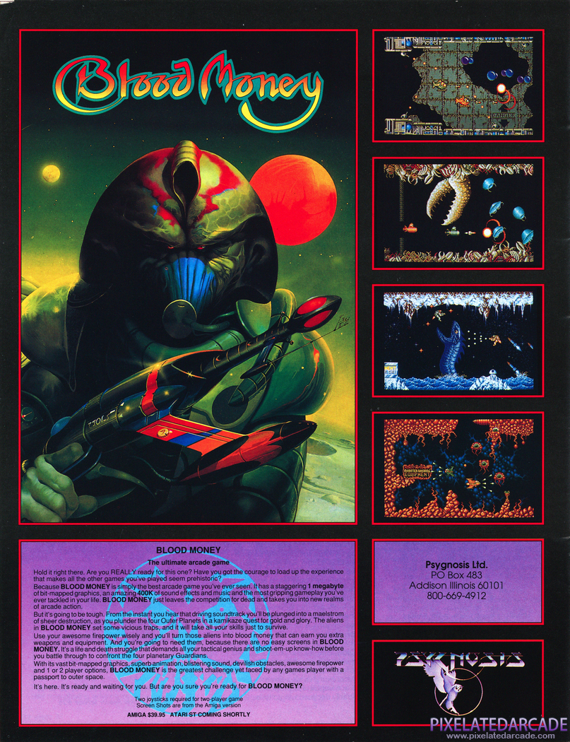 Blood Money Advertisement: August 1989 magazine ad