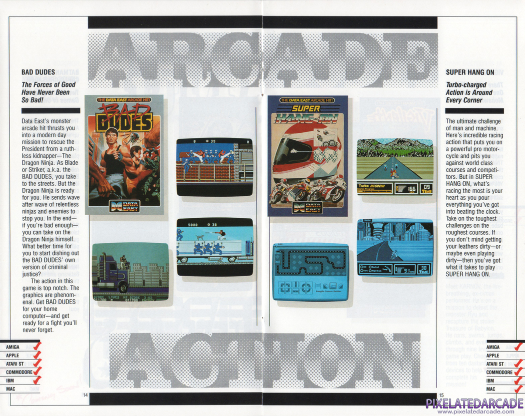 Super Hang-On Advertisement: Data East 1990 product catalog