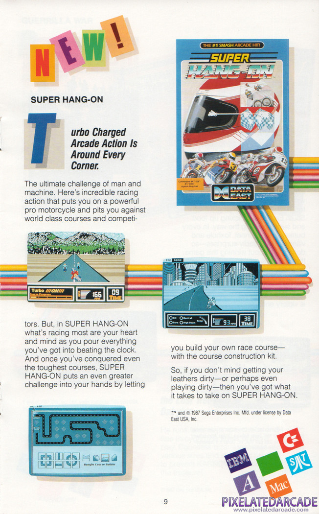 Super Hang-On Advertisement: Data East 1989 product catalog