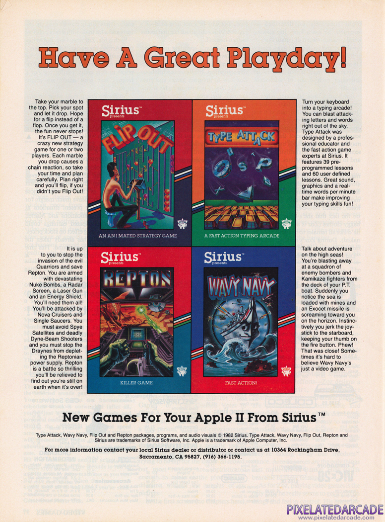 Type Attack Advertisement: Sirius Software June 1983 magazine ad