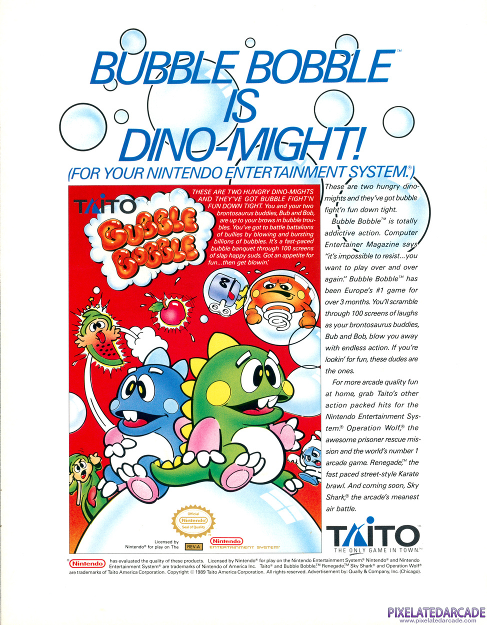 Bubble Bobble Advertisement: August 1989 magazine ad