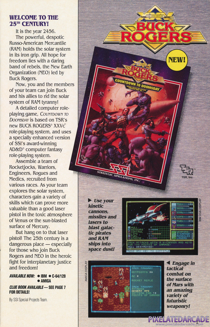 Buck Rogers: Countdown to Doomsday Advertisement: SSI 1991 product catalog