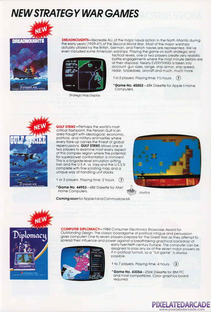 Computer Diplomacy Advertisement: Avalon Hill 1985 product catalog