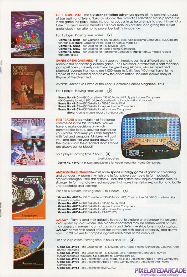 Galaxy Advertisement: Avalon Hill 1985 product catalog