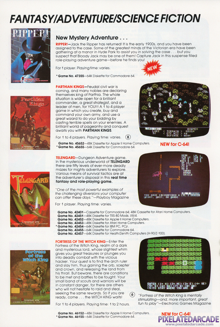 Telengard Advertisement: Avalon Hill 1985 product catalog