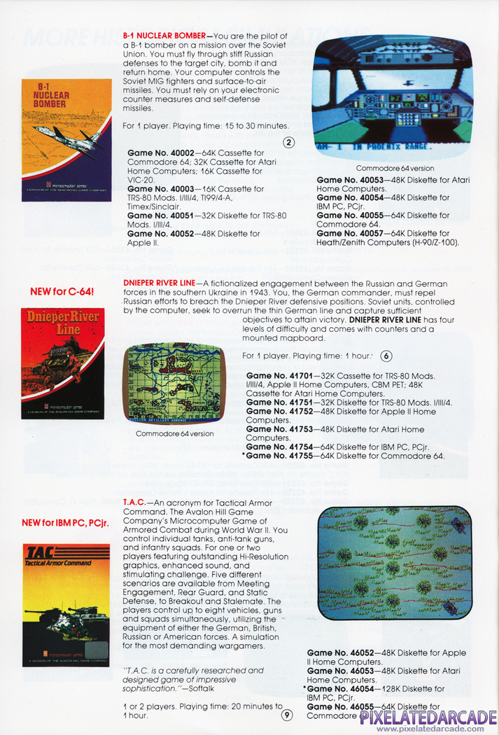 B-1 Nuclear Bomber Advertisement: Avalon Hill 1985 product catalog
