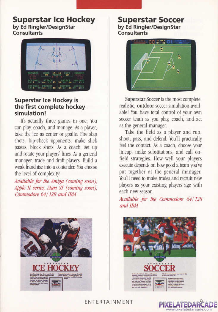 Superstar Ice Hockey Advertisement: Mindscape 1988 product catalog