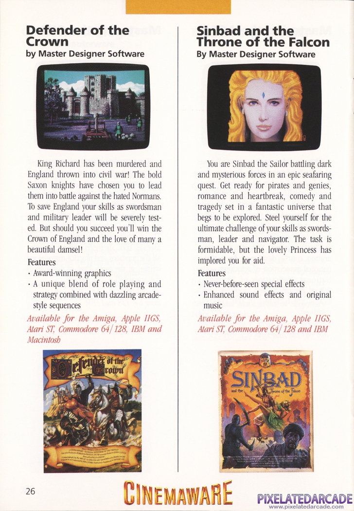 Defender of the Crown Advertisement: Mindscape 1988 product catalog