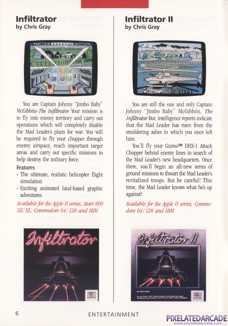 Infiltrator II Advertisement: Mindscape 1988 product catalog