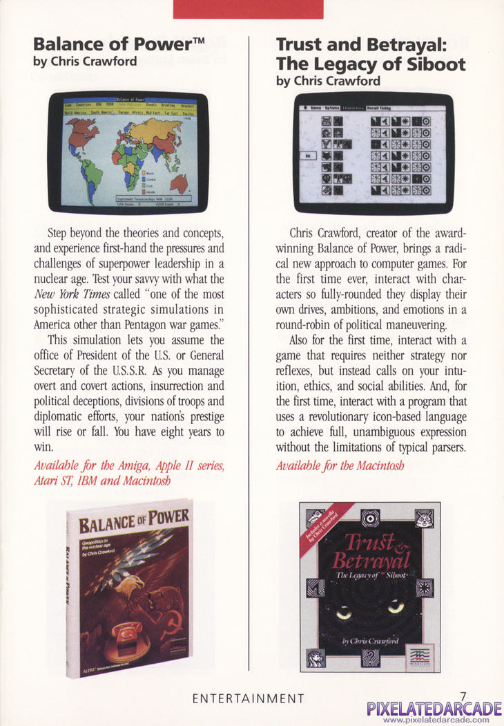Balance of Power Advertisement: Mindscape 1988 product catalog
