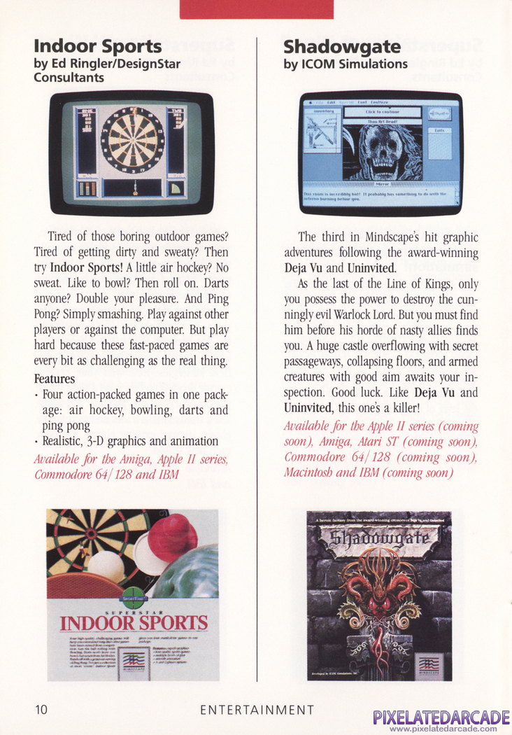 Superstar Indoor Sports Advertisement: Mindscape 1988 product catalog