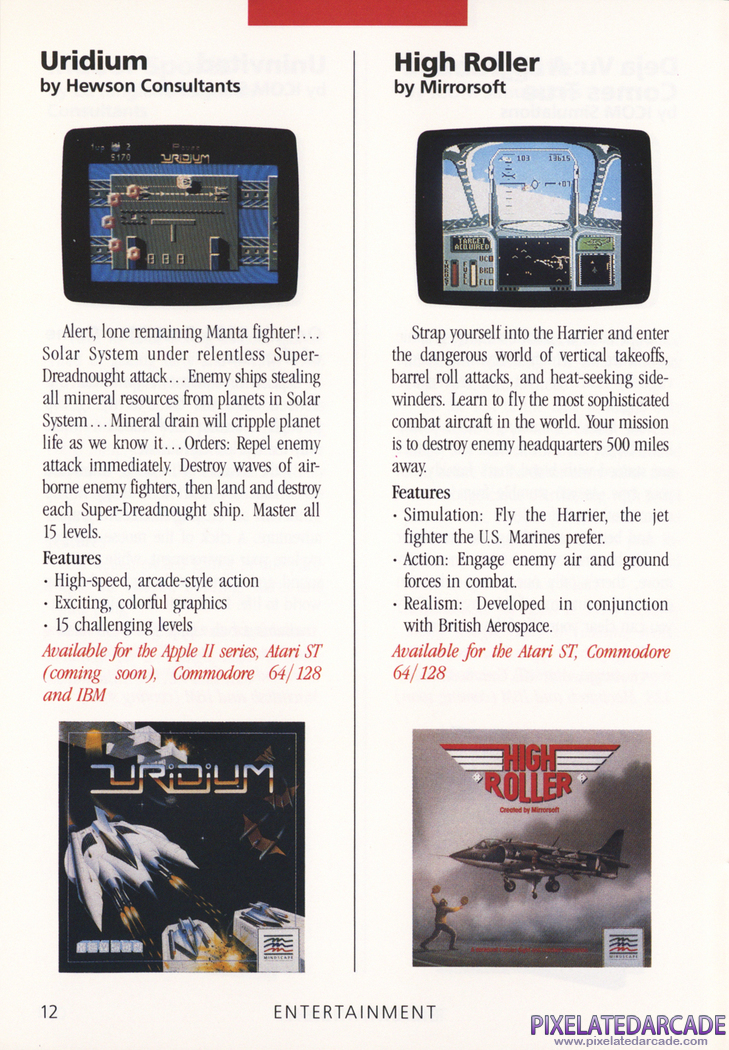 Uridium Advertisement: Mindscape 1988 product catalog
