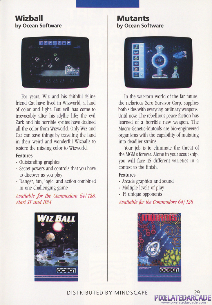 Wizball Advertisement: Mindscape 1988 product catalog