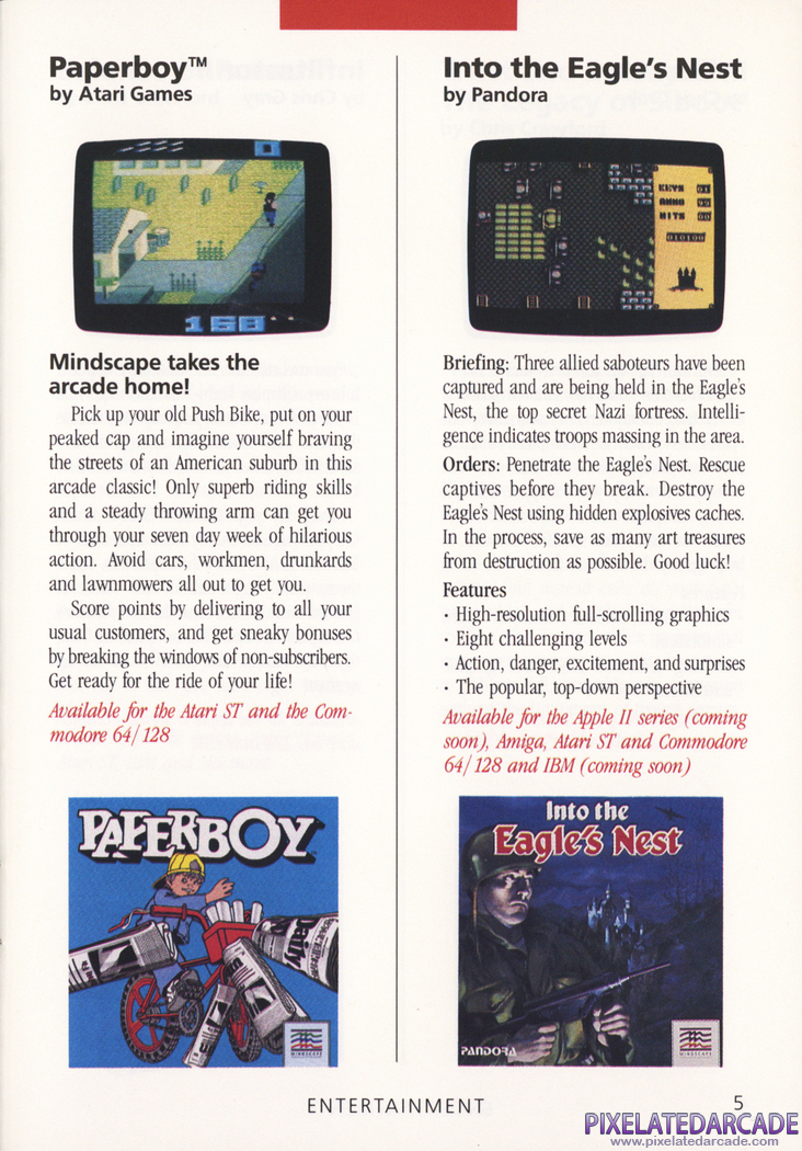 Into the Eagle's Nest Advertisement: Mindscape 1988 product catalog