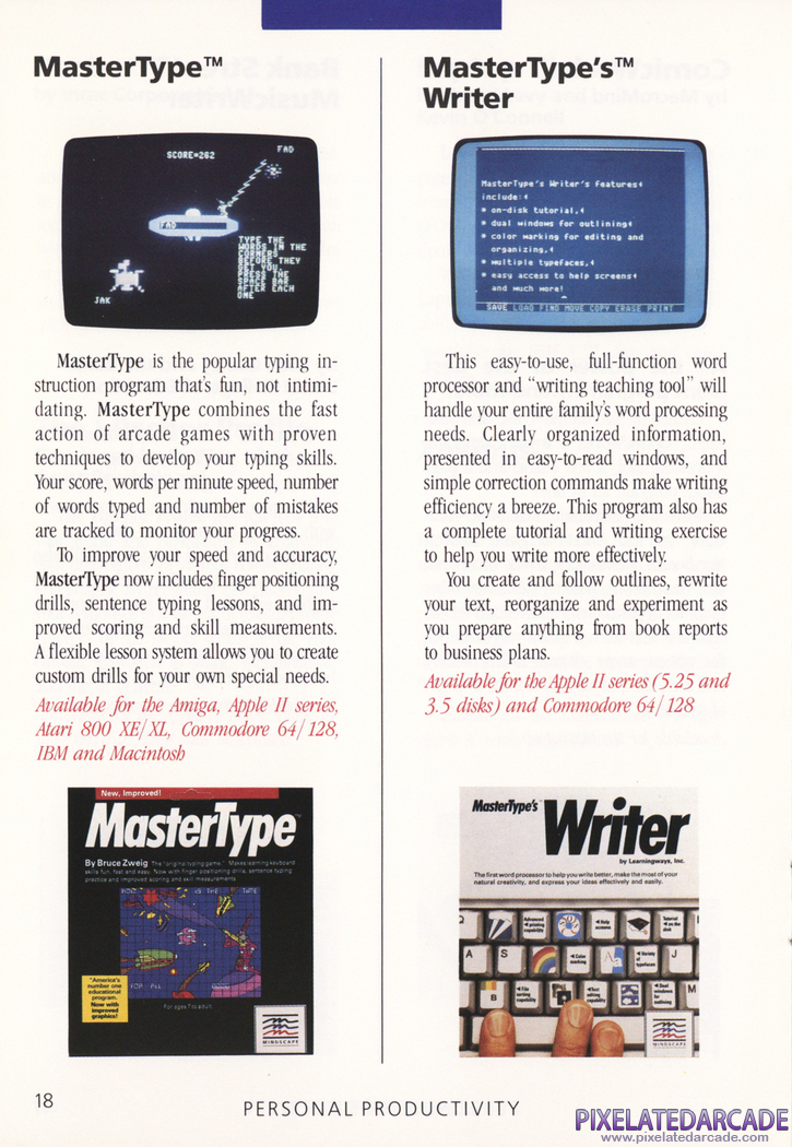 MasterType Advertisement: Mindscape 1988 product catalog