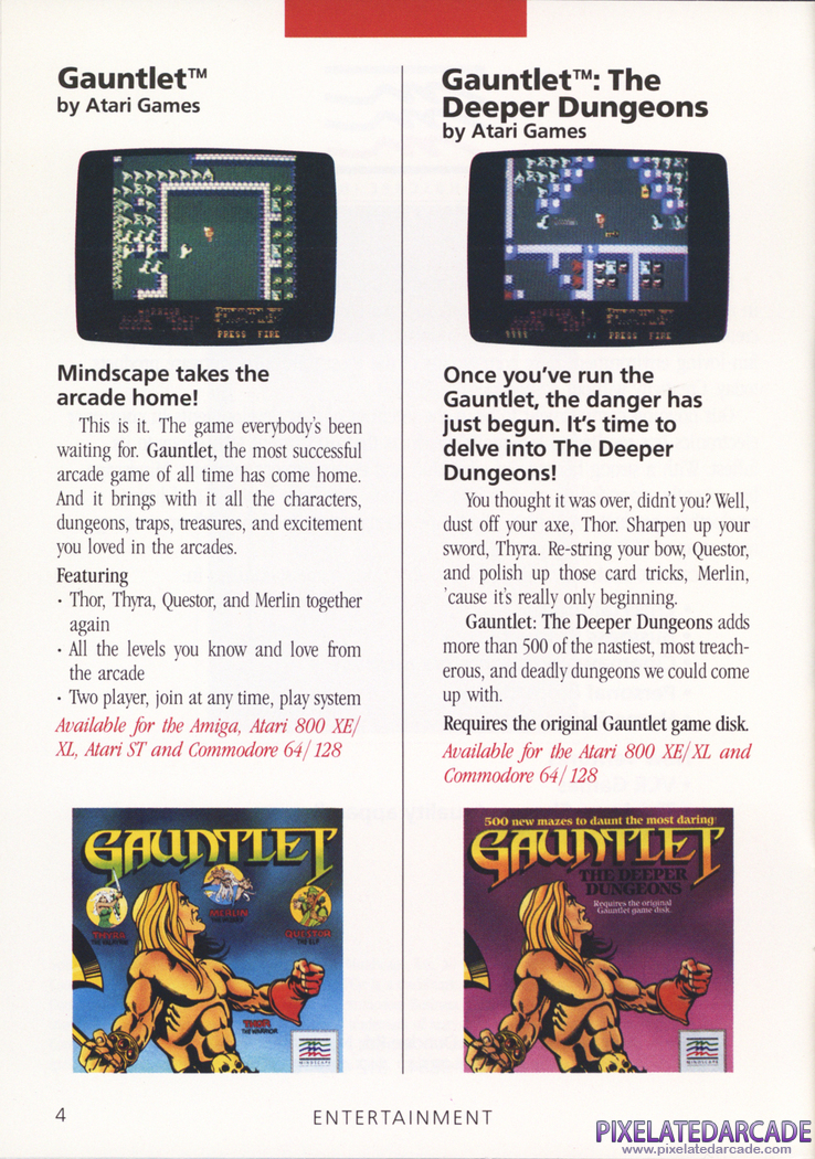 Gauntlet: The Deeper Dungeons Advertisement: Mindscape 1988 product catalog