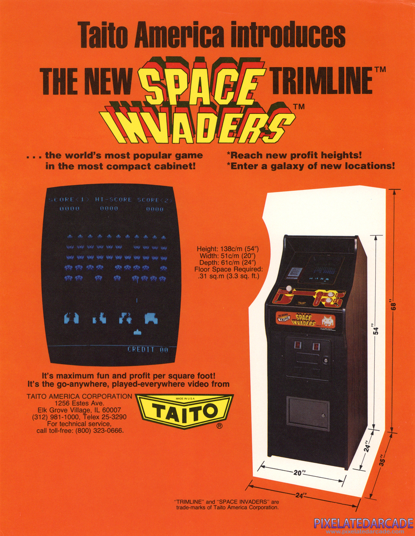 Space Invaders Advertisement: North American trimline cabinet flyer