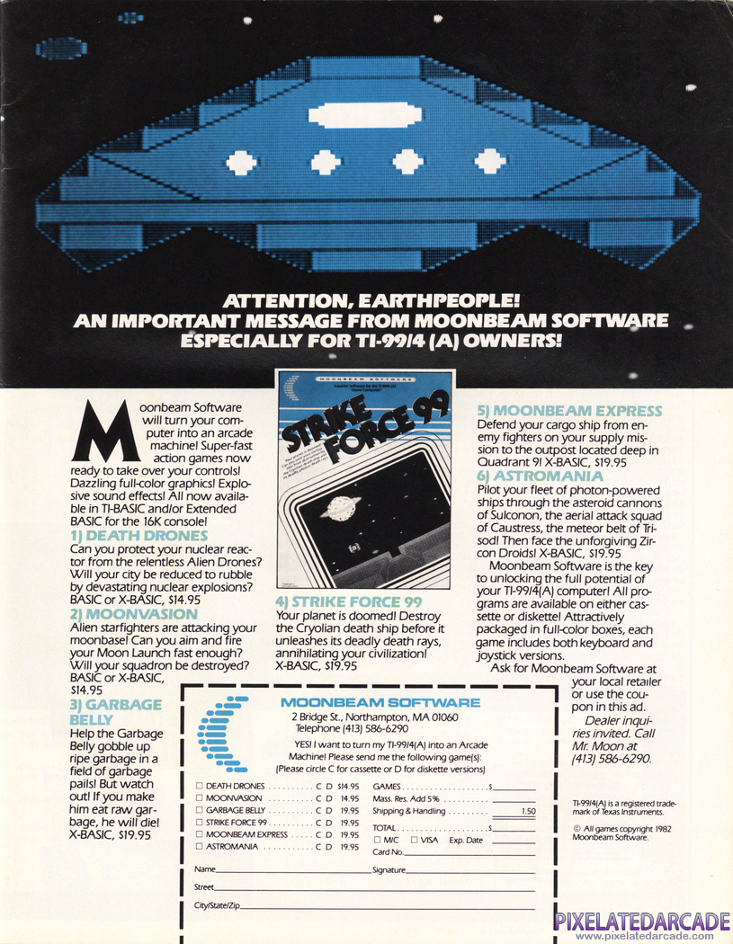 Strike Force 99 Advertisement: Moonbeam Software February 1983 magazine ad