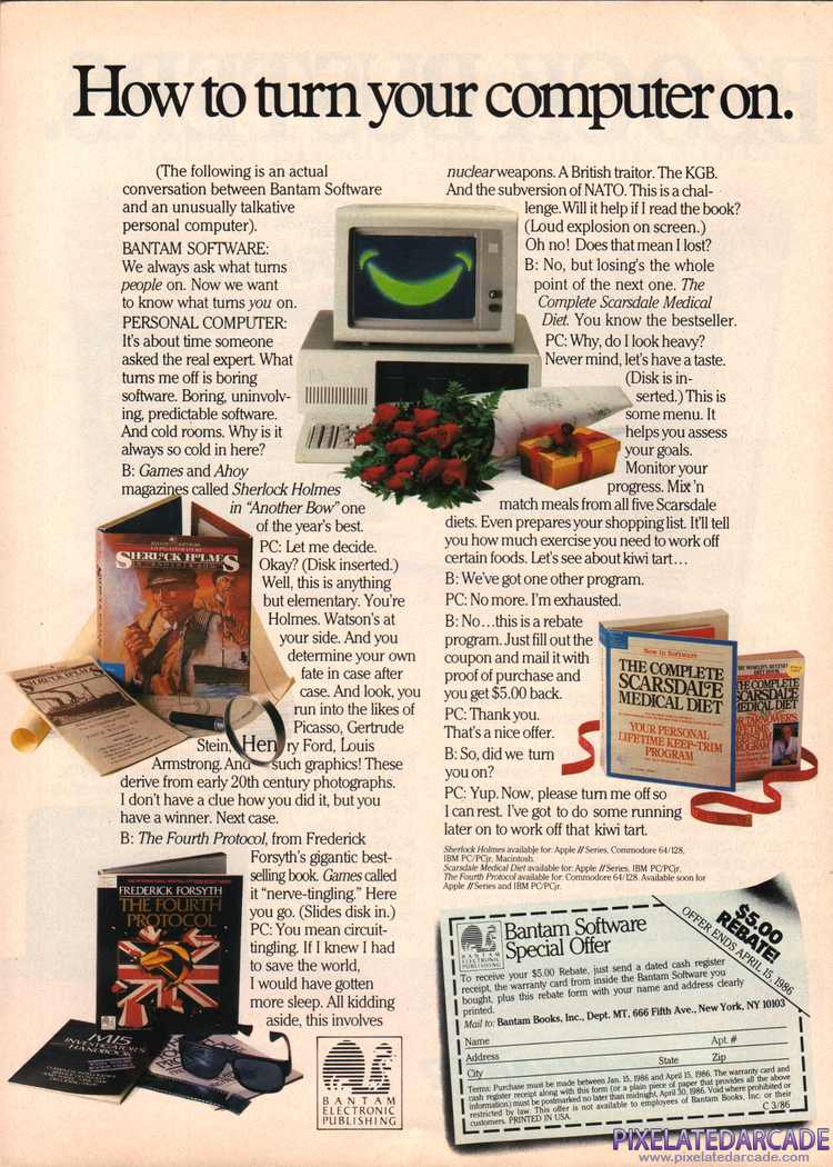 The Fourth Protocol Advertisement: Bantam advertisement in Compute! magazine, March 1986