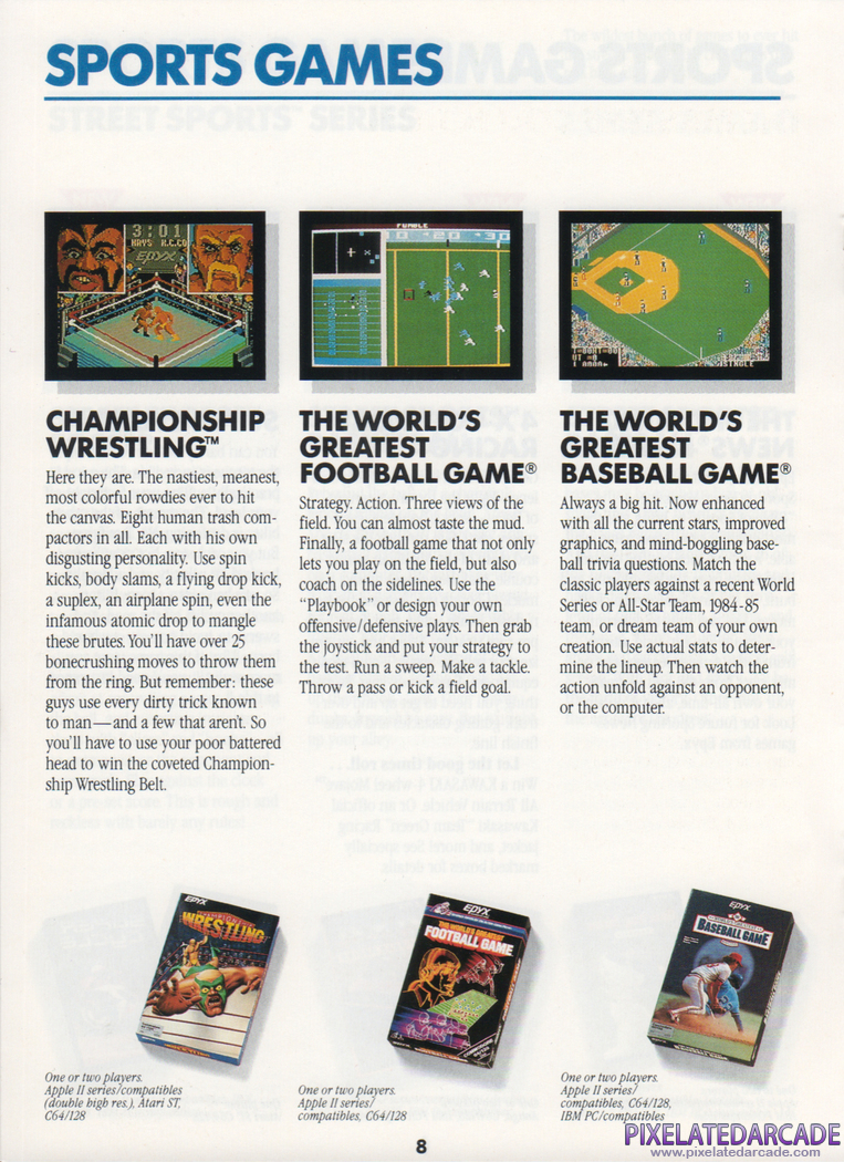 Championship Wrestling Advertisement: Championship Wrestling in the Epyx product catalog