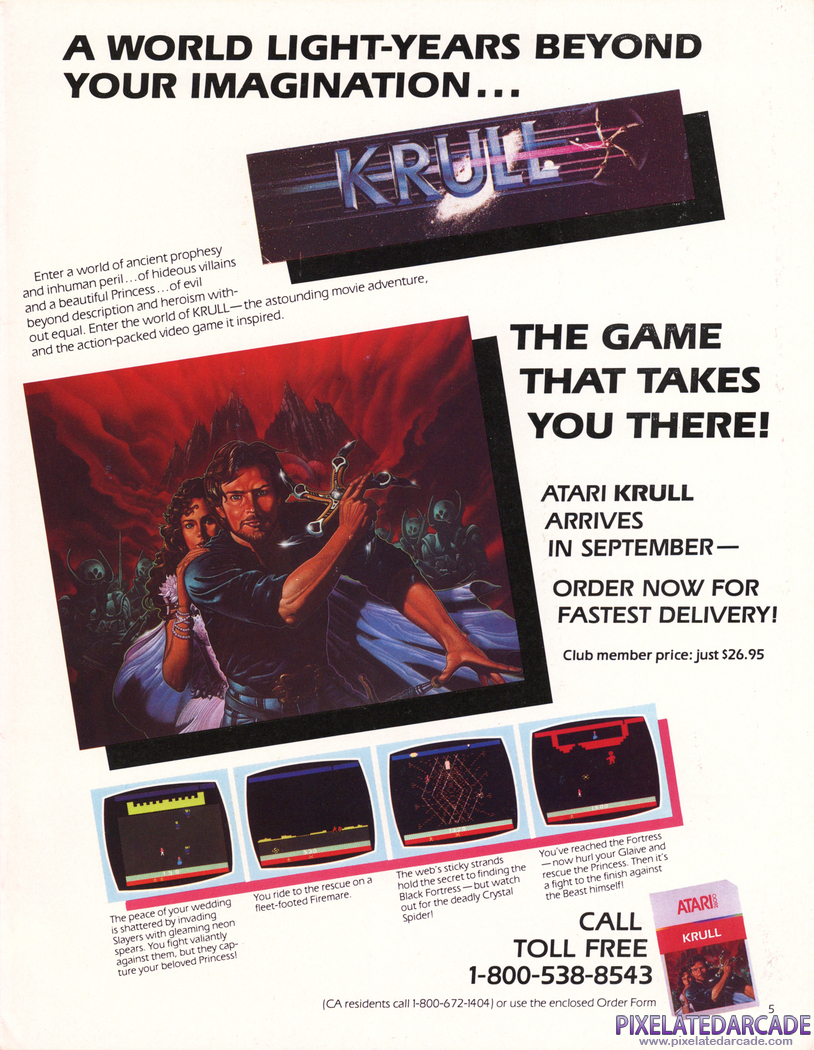 Krull Advertisement: Atari Age magazine July/August 1983 promotion