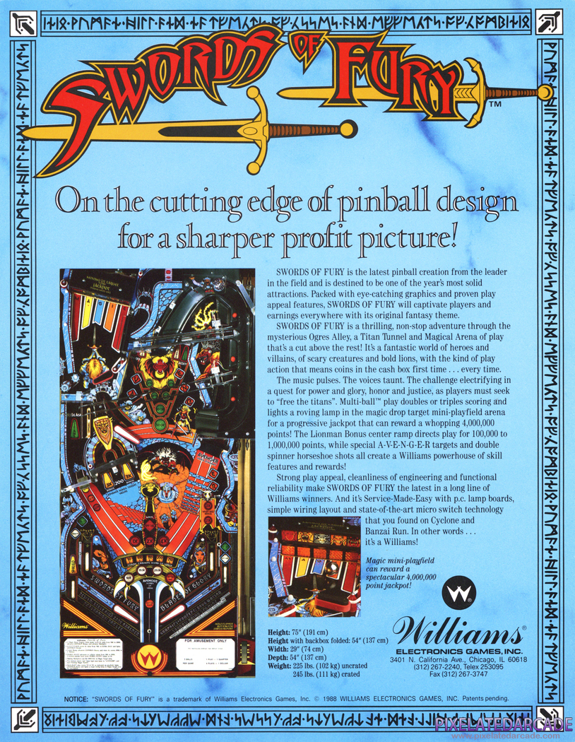 Swords of Fury Advertisement: Swords of Fury flyer - Back