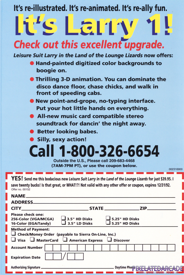 Leisure Suit Larry 1: In the Land of the Lounge Lizards Advertisement: Leisure Suit Larry 1 flyer - Back Leisure Suit Larry 1: In the Land of the Lounge Lizards Advertisement: Leisure Suit Larry 1 flyer - Back