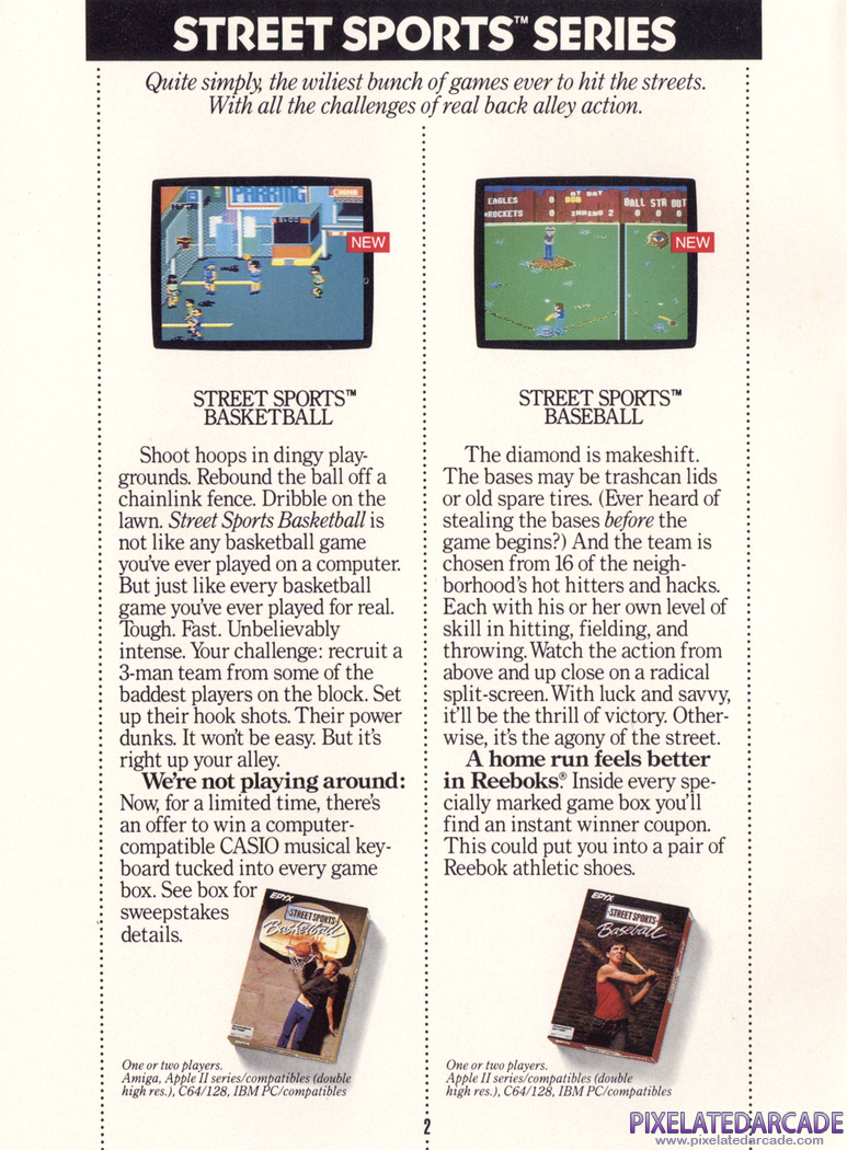 Street Sports Baseball Advertisement: Epyx product catalog