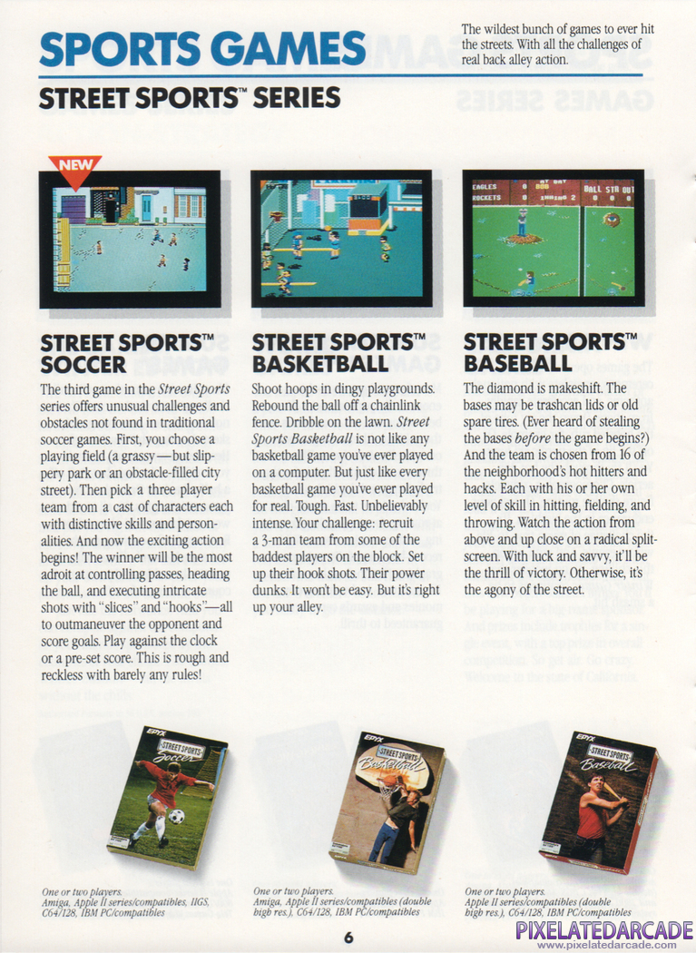 Street Sports Baseball Advertisement: Street Sports Baseball in the Epyx product catalog