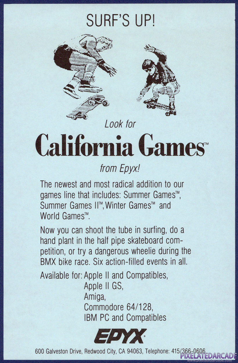 California Games Advertisement: California Games flyer / product catalog addendum