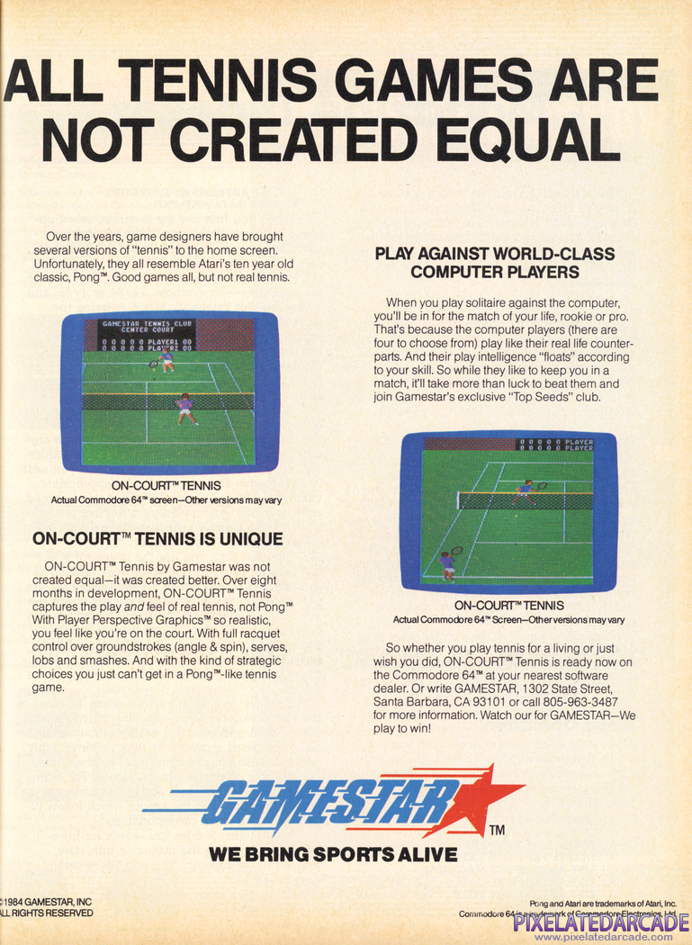 On-Court Tennis Advertisement: January 1985 magazine ad