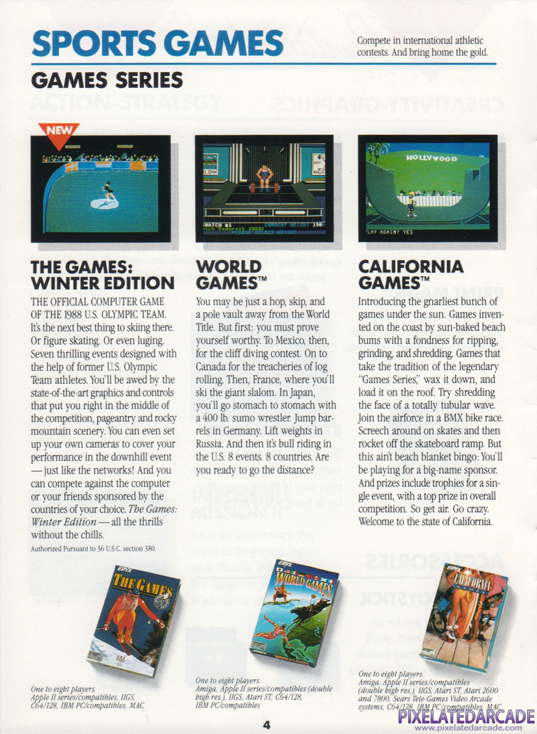 The Games: Winter Edition Advertisement: The Games: Winter Edition in the Epyx product catalog