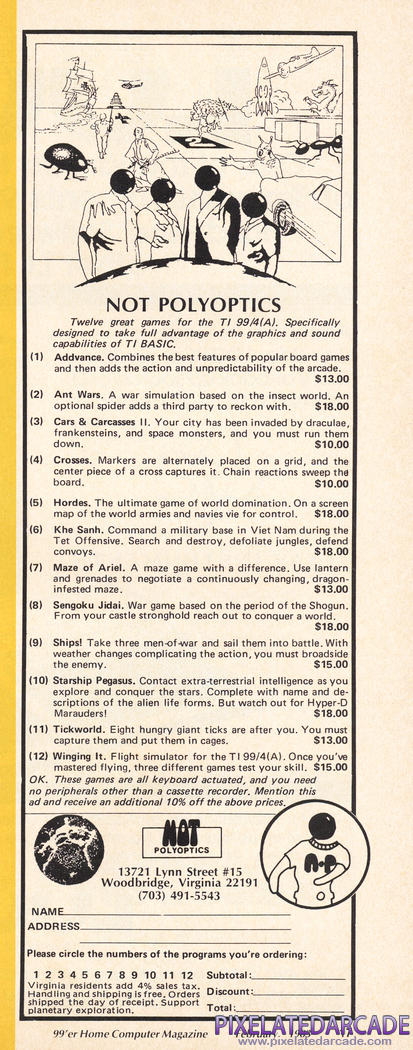 Winging It Flight Simulator Advertisement: February 1983 magazine ad