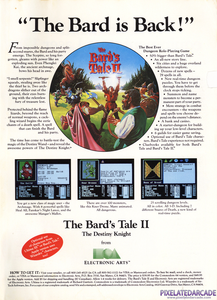 The Bard's Tale II: The Destiny Knight Advertisement: August 1987 magazine ad