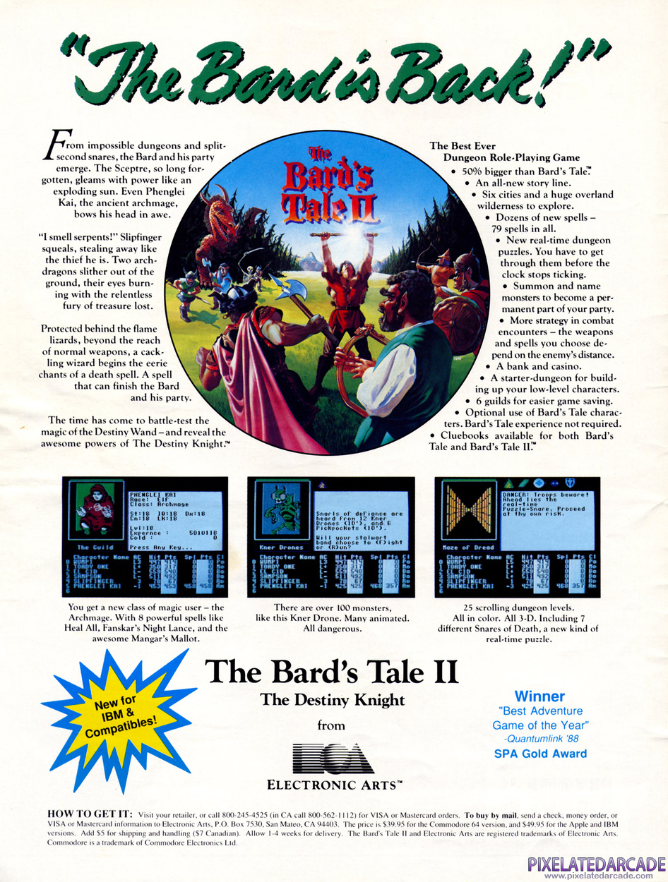 The Bard's Tale II: The Destiny Knight Advertisement: February 1989 magazine ad