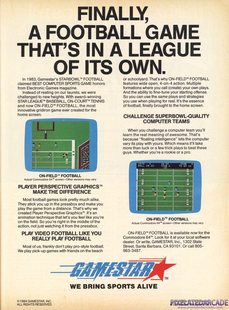 On-Field Football Advertisement: February 1985 magazine ad