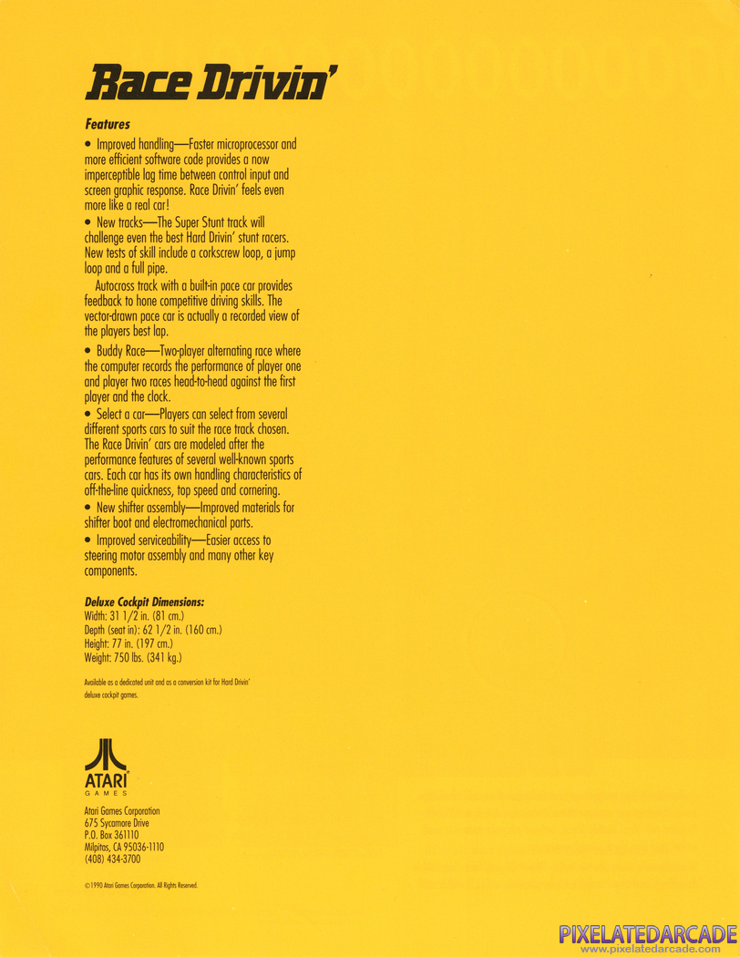 Race Drivin' Advertisement: Race Drivin' flyer - Back
