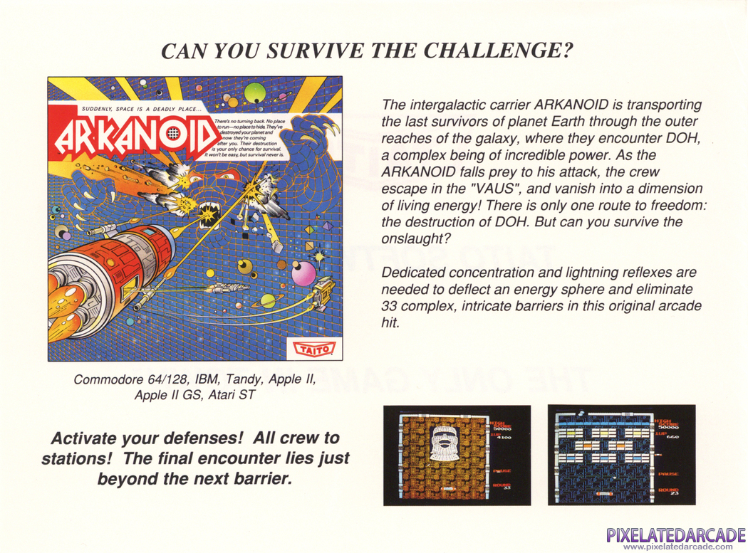 Arkanoid Advertisement: Taito 1988 product catalog