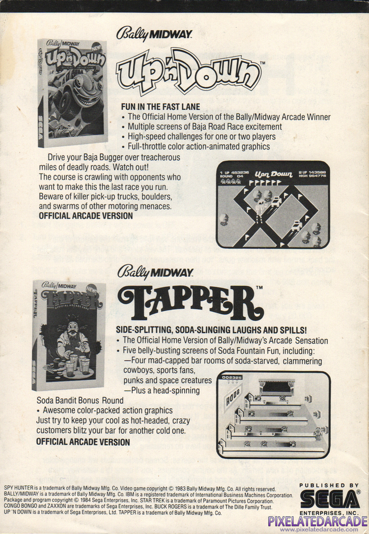 Tapper Advertisement: Tapper advertisement from the Sega Spy Hunter instruction manual