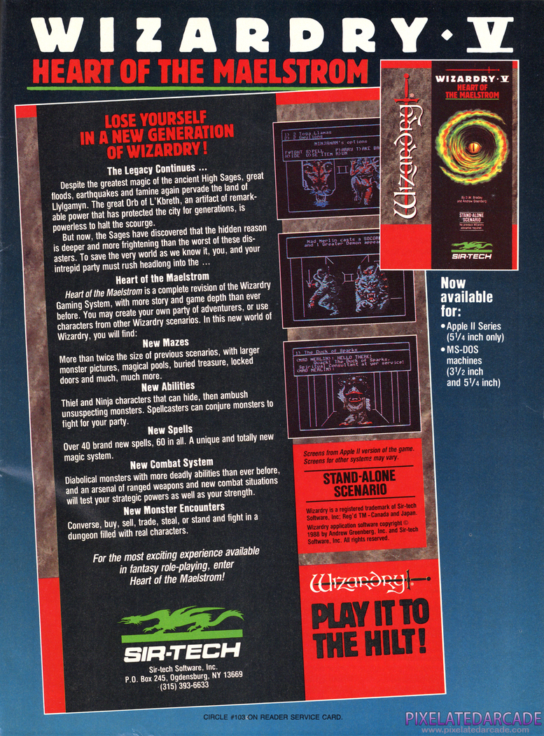 Wizardry V: Heart of the Maelstrom Advertisement: April 1989 magazine ad