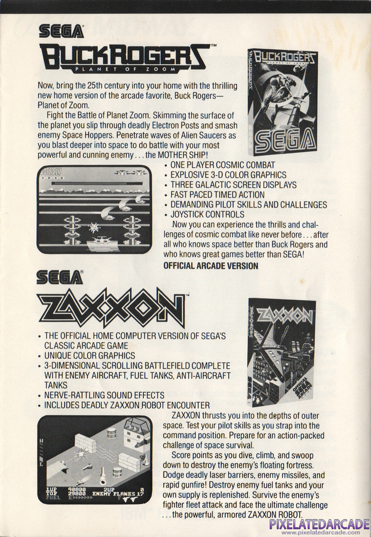 Zaxxon Advertisement: Zaxxon advertisement from the IBM PC Spy Hunter instruction manual