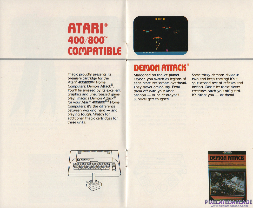 Demon Attack Advertisement: Atari 400/800 Demon Attack in the Imagic product catalog
