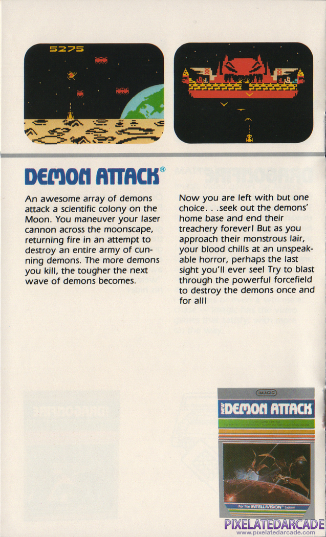 Demon Attack Advertisement: Intellivision Demon Attack in the Imagic product catalog