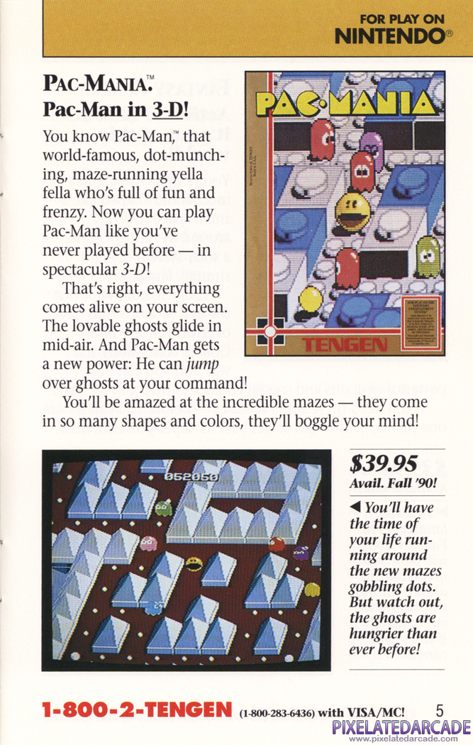 Pac-Mania Advertisement: Tengen 1990 product catalog